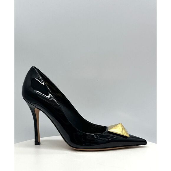 Valentino Garavani One Stud 100mm Pointed-toe Patent Leather Pumps EU 39.5 Black - Picture 9 of 11